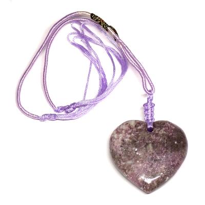 Lepidolite Avec Cordon Pendentif Coeur Pierre Naturelle