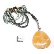 Calcite Orange avec cordon - pendentif pierre plate