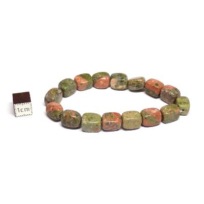 Unakite - Bracelet pierre roulée carrée